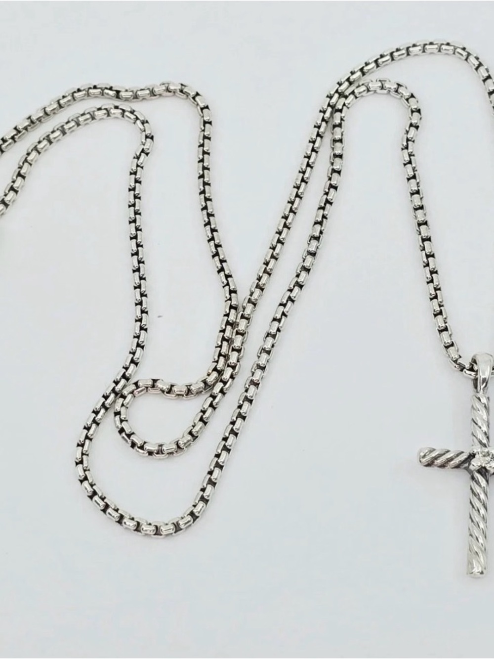 David Yurman Silver Cable Cross Pendant Necklace